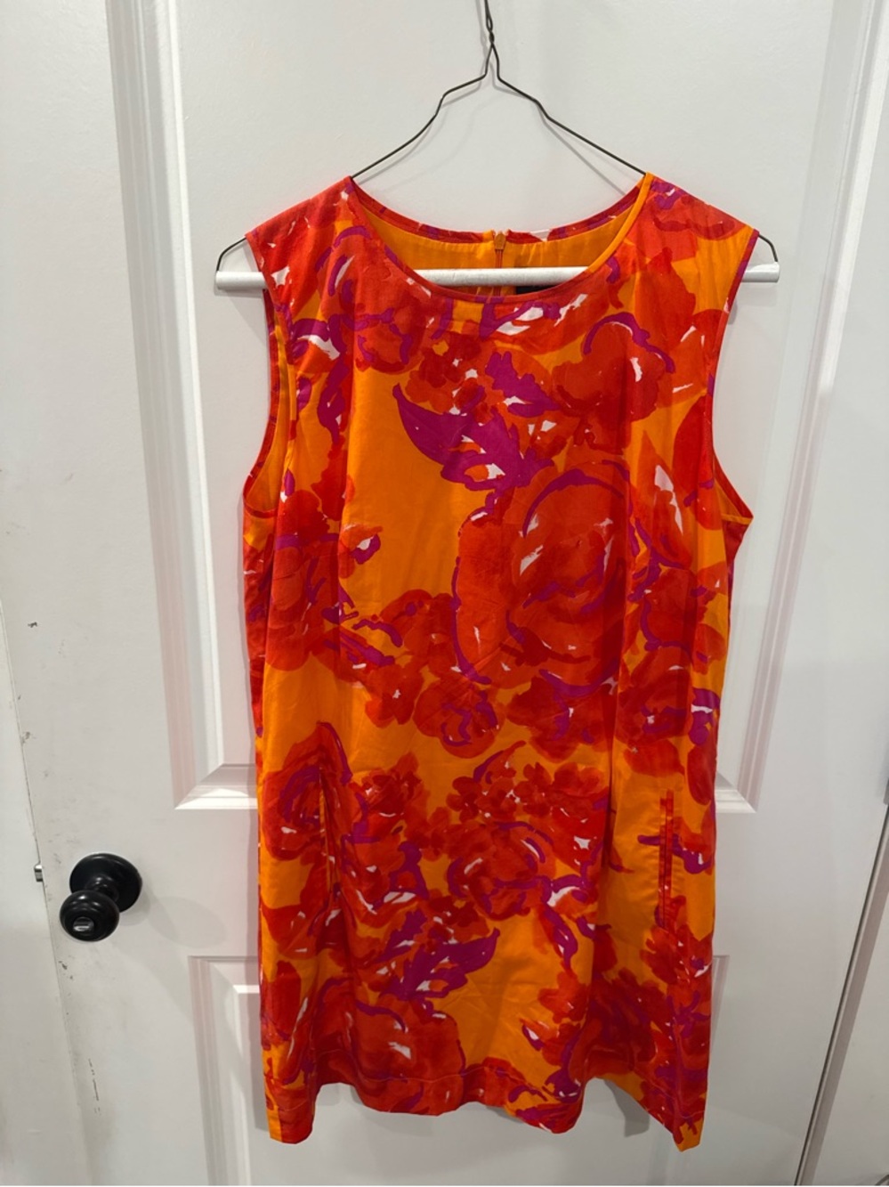 Piazza Sempione Orange Floral Shift Dress with Red and Pink Accents
